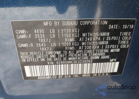 2019 Subaru Outback 2.5I Limited from USA, damaged, VIN 4S4BSANC5K3239262